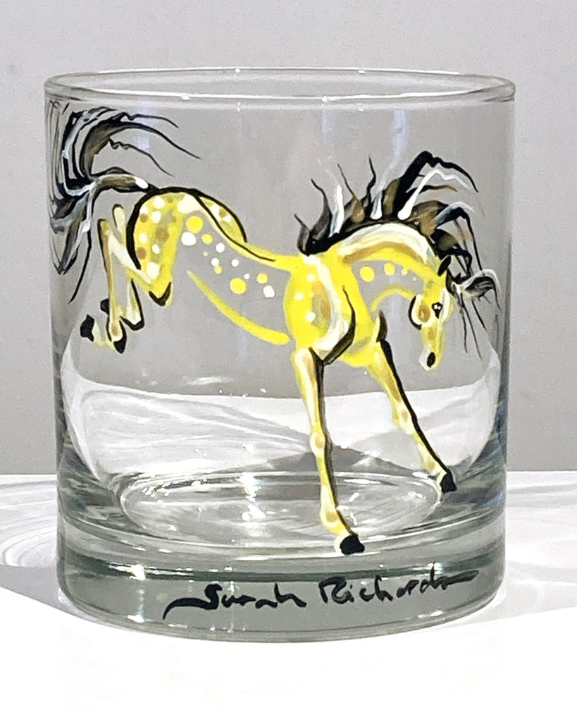 Hand-painted Rocks Glass; Equine image