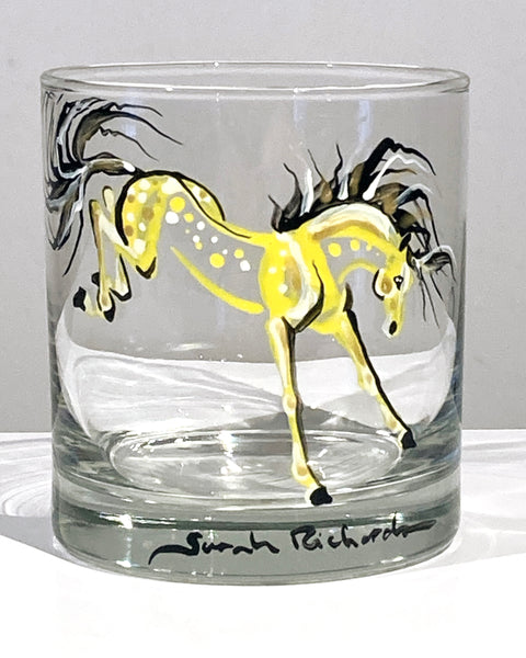 Hand-painted Rocks Glass; non-equine image - Sarah Lynn Richards~ custom  equine art, drinkware, and clothing.