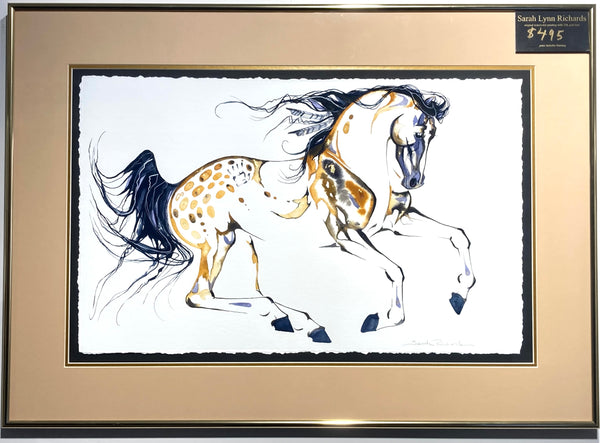 Galloping War Pony Original watercolor painting with 23K gold leaf.