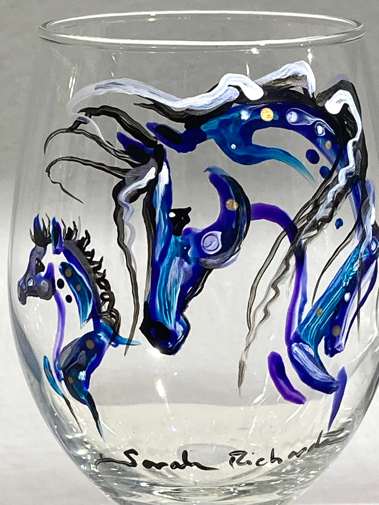 Mare and Foal pair stemmed wine glasses $56