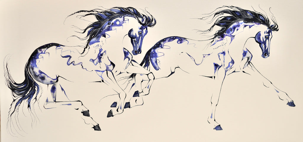 "Sky Dance" with 23K gold leaf framed to 35x52 inches