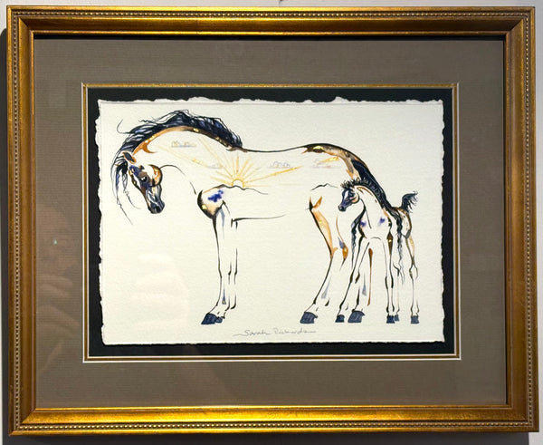 Mare with hidden foal and  23K gold leaf, approximately 12x15 $245