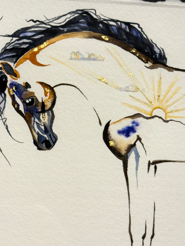 Mare with hidden foal and  23K gold leaf, approximately 12x15 $245