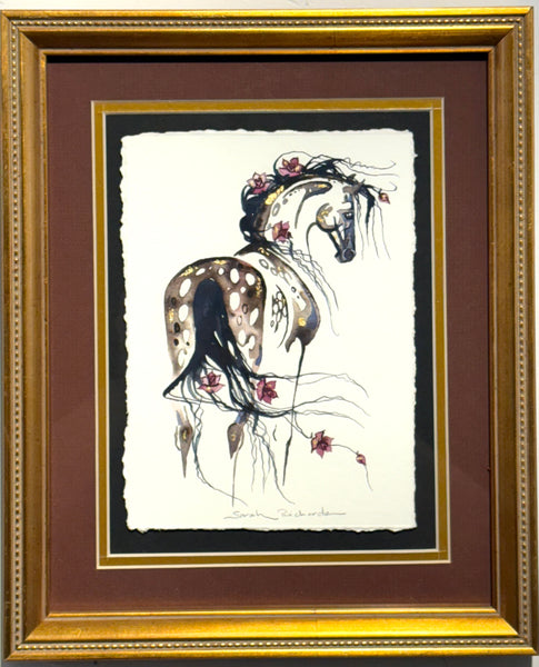 Appaloosa with roses with 23k gold leaf framed to approximately 9x11