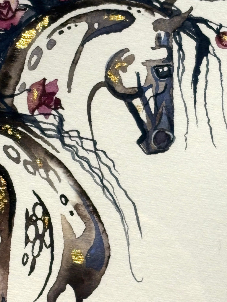 Appaloosa with roses with 23k gold leaf framed to approximately 9x11