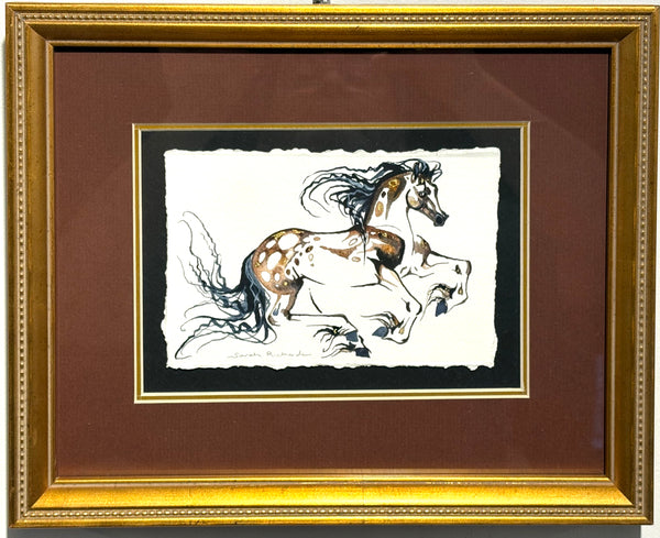 Galloping Station with 23k gold leaf framed to approximately 9x11