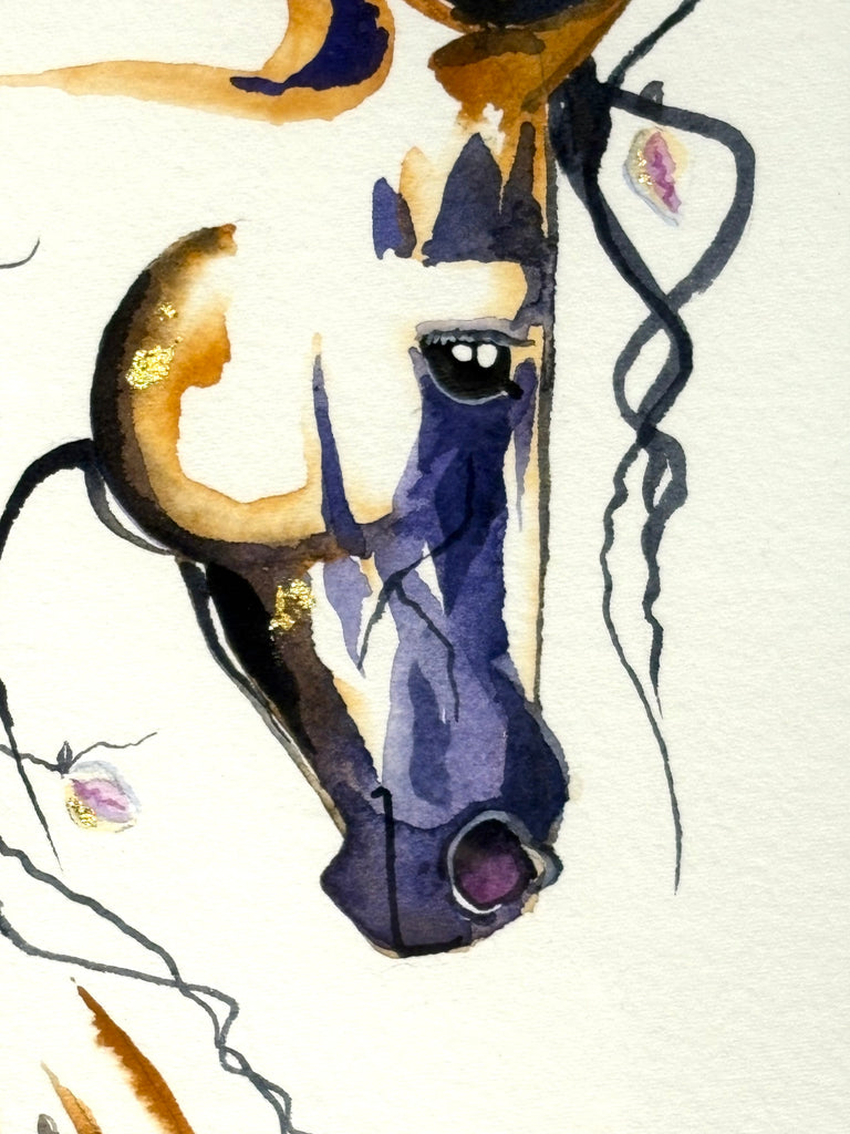 Stallion looking right with 23K gold leaf, approximately 12x15 $245
