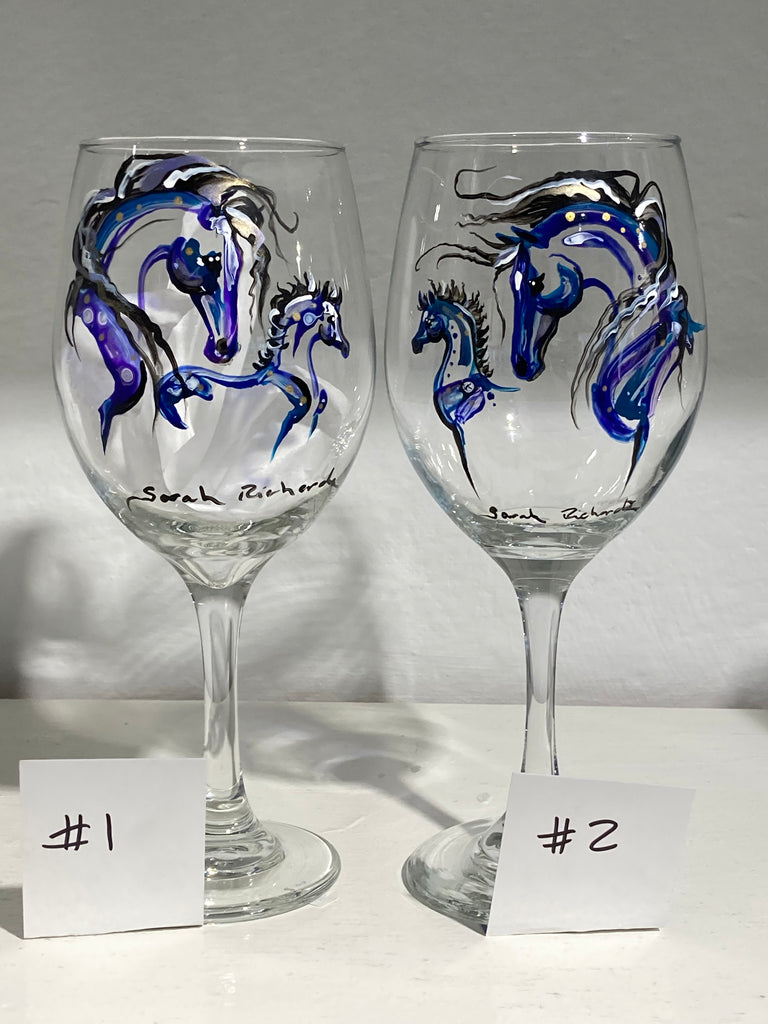 Mare and Foal stemmed wine glass