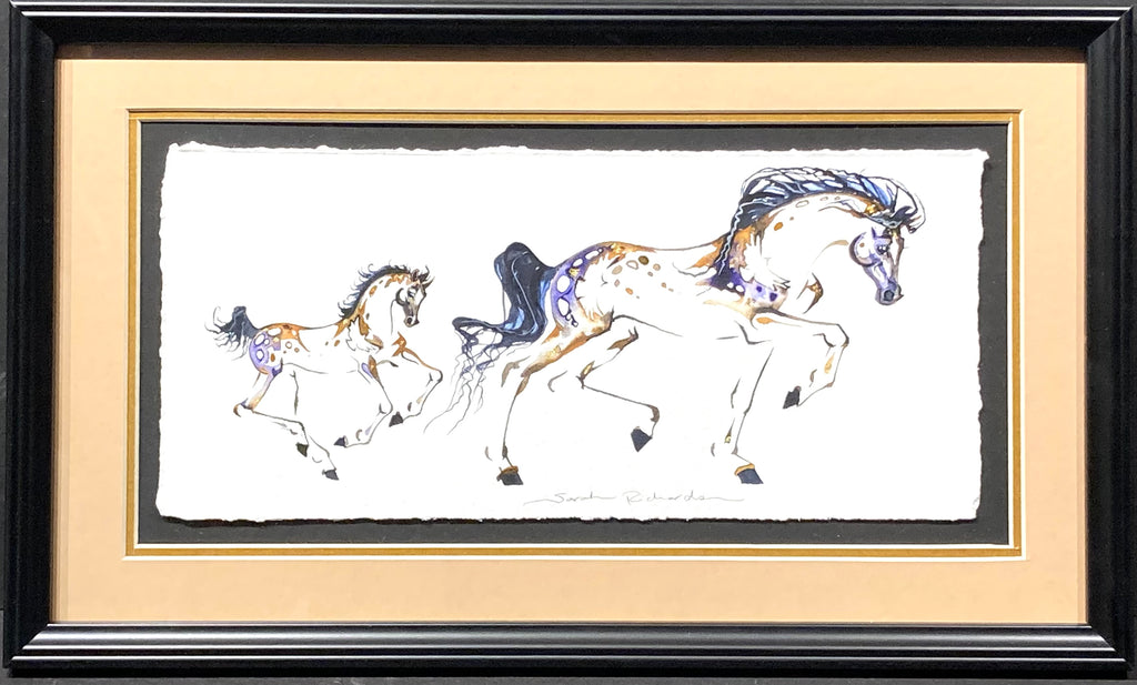 Dancing mare with foal and 23K gold leaf, approximately 9x15 $275