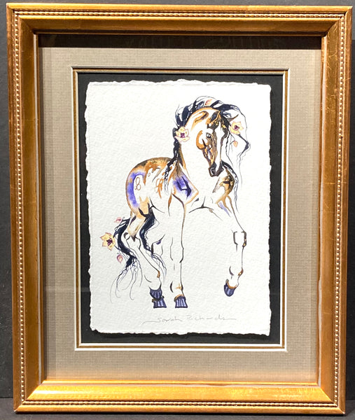 Stallion with roses and 23K gold leaf, approximately 9x11 $205