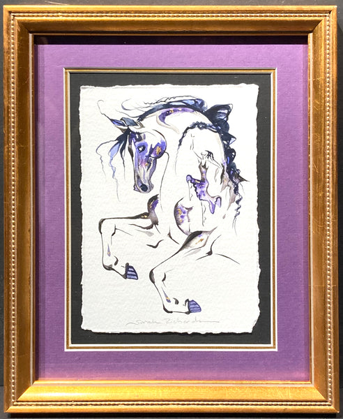 Purple horse with hidden dancer and 23K gold leaf, approximately 9x11 $205