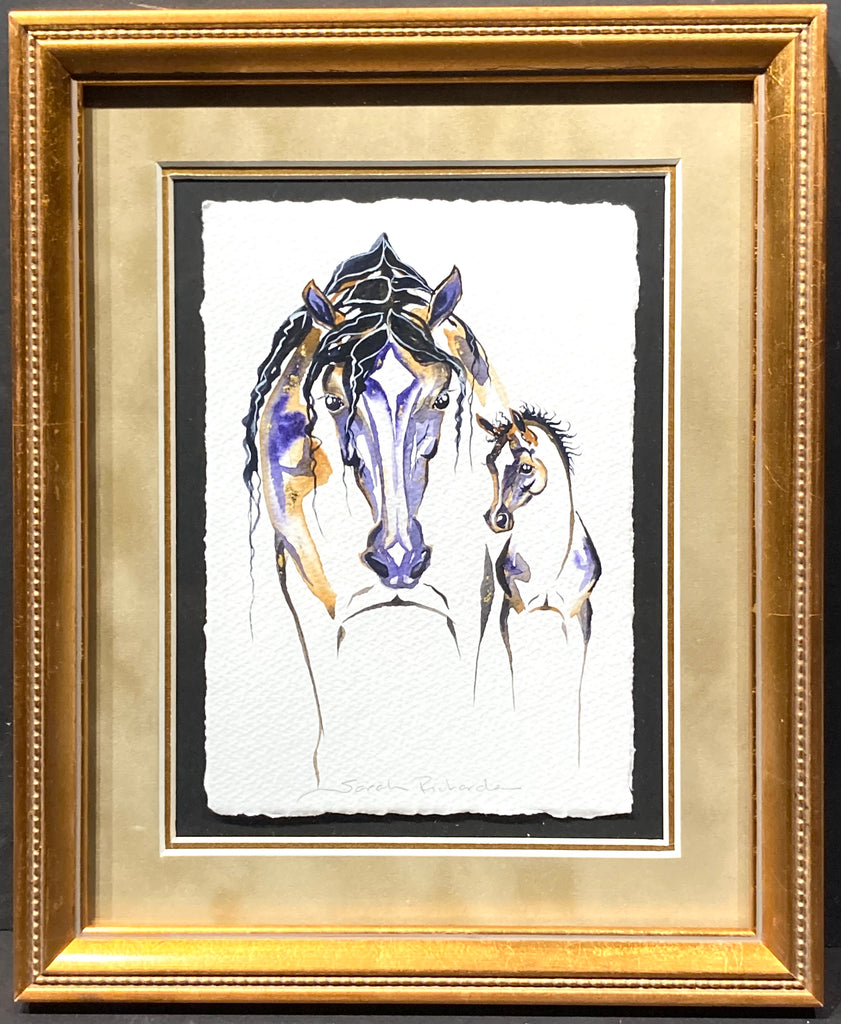 Mare and foal and 23K gold leaf, approximately 9x11 $205