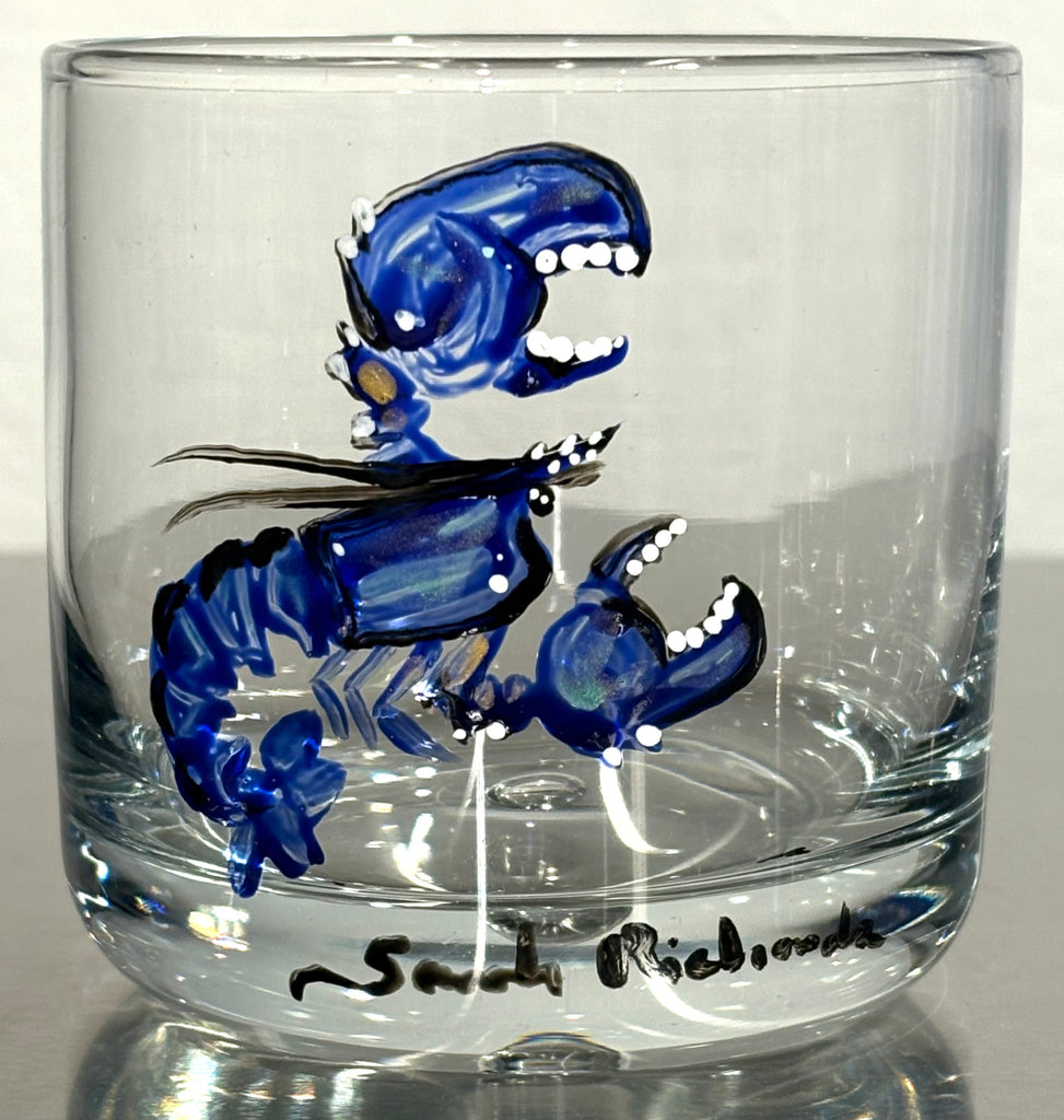Hand-painted Rocks Glass; non-equine image