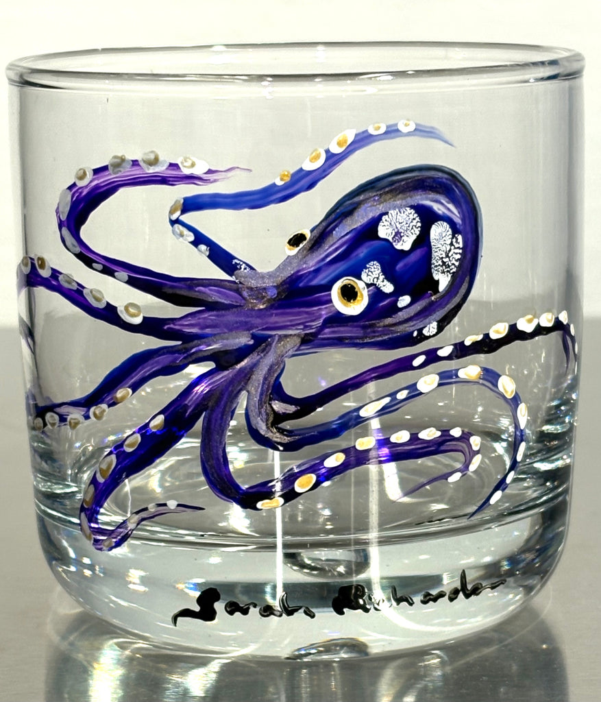 Hand-painted Rocks Glass; non-equine image