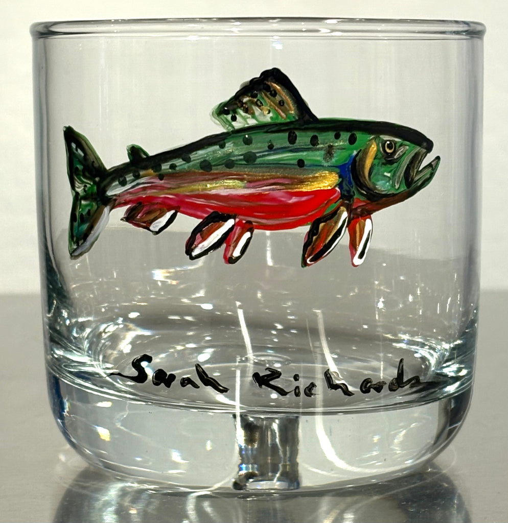 Hand-painted Rocks Glass; non-equine image