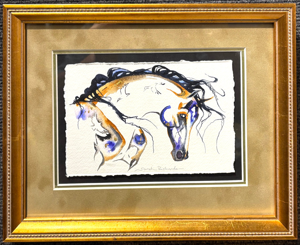 Spanish Horse Head with hidden birds with 23K gold leaf, framed to approx 9x11, $195