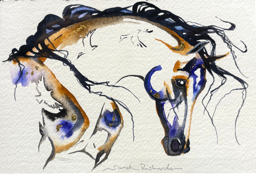 Spanish Horse Head with hidden birds with 23K gold leaf, framed to approx 9x11, $195