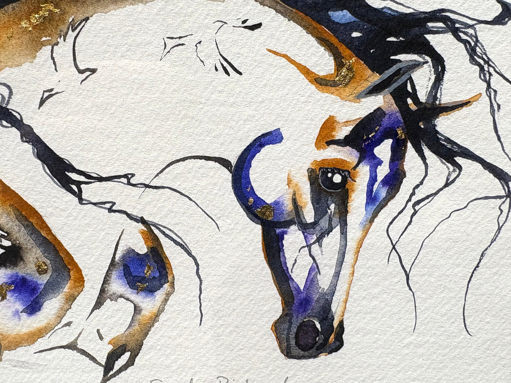 Spanish Horse Head with hidden birds with 23K gold leaf, framed to approx 9x11, $195