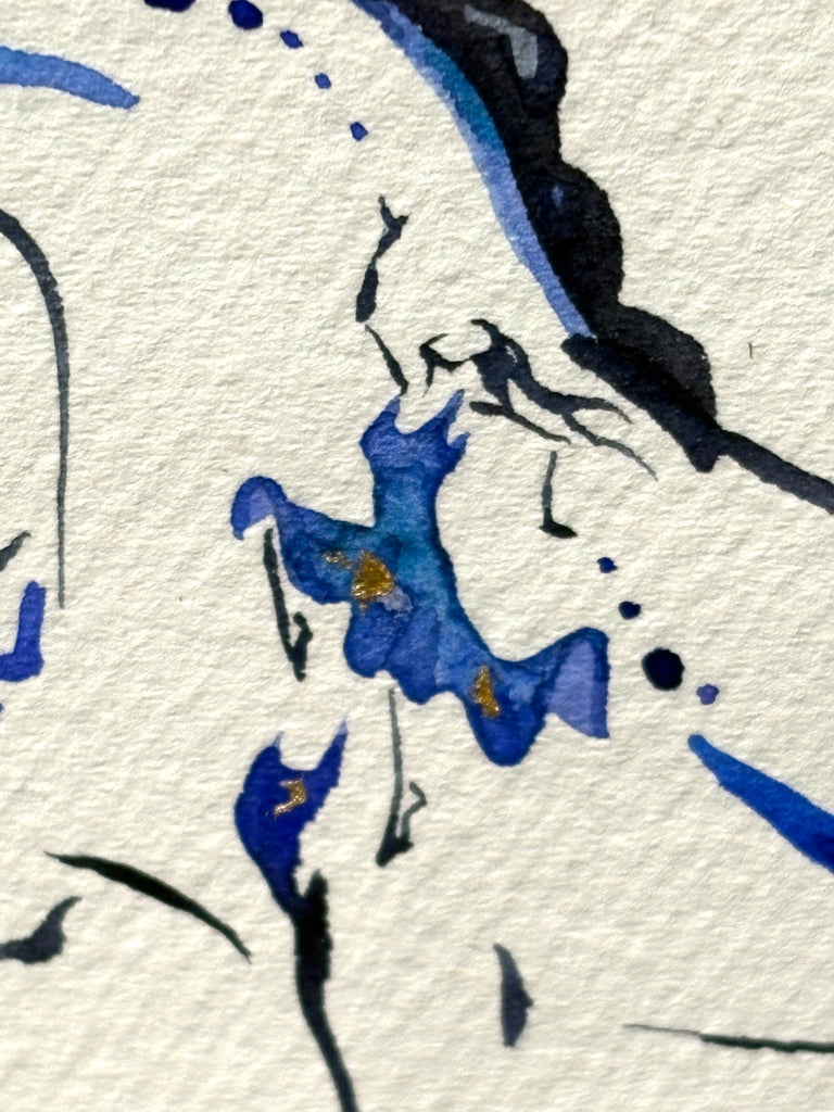 Blue horse with hidden dancer with 23K gold leaf, framed to approx 9x11, $195