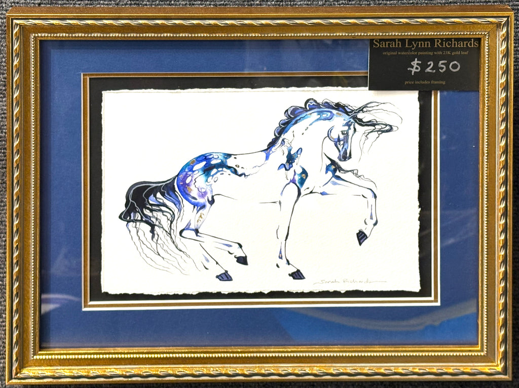 Blue horse with hidden dancer with 23K gold leaf, framed to approx 13x16 $250