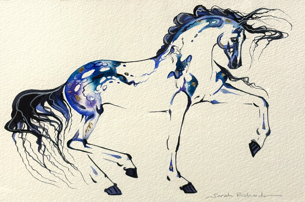 Blue horse with hidden dancer with 23K gold leaf, framed to approx 13x16 $250