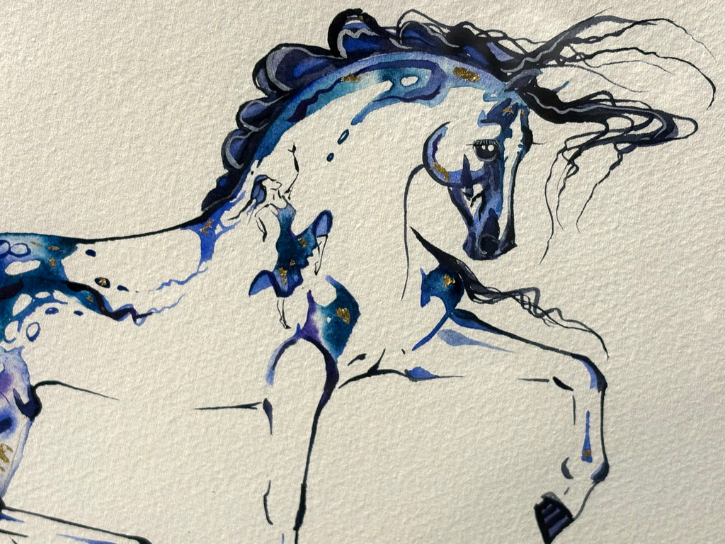 Blue horse with hidden dancer with 23K gold leaf, framed to approx 13x16 $250