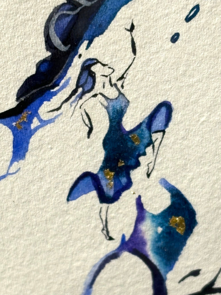 Blue horse with hidden dancer with 23K gold leaf, framed to approx 13x16 $250