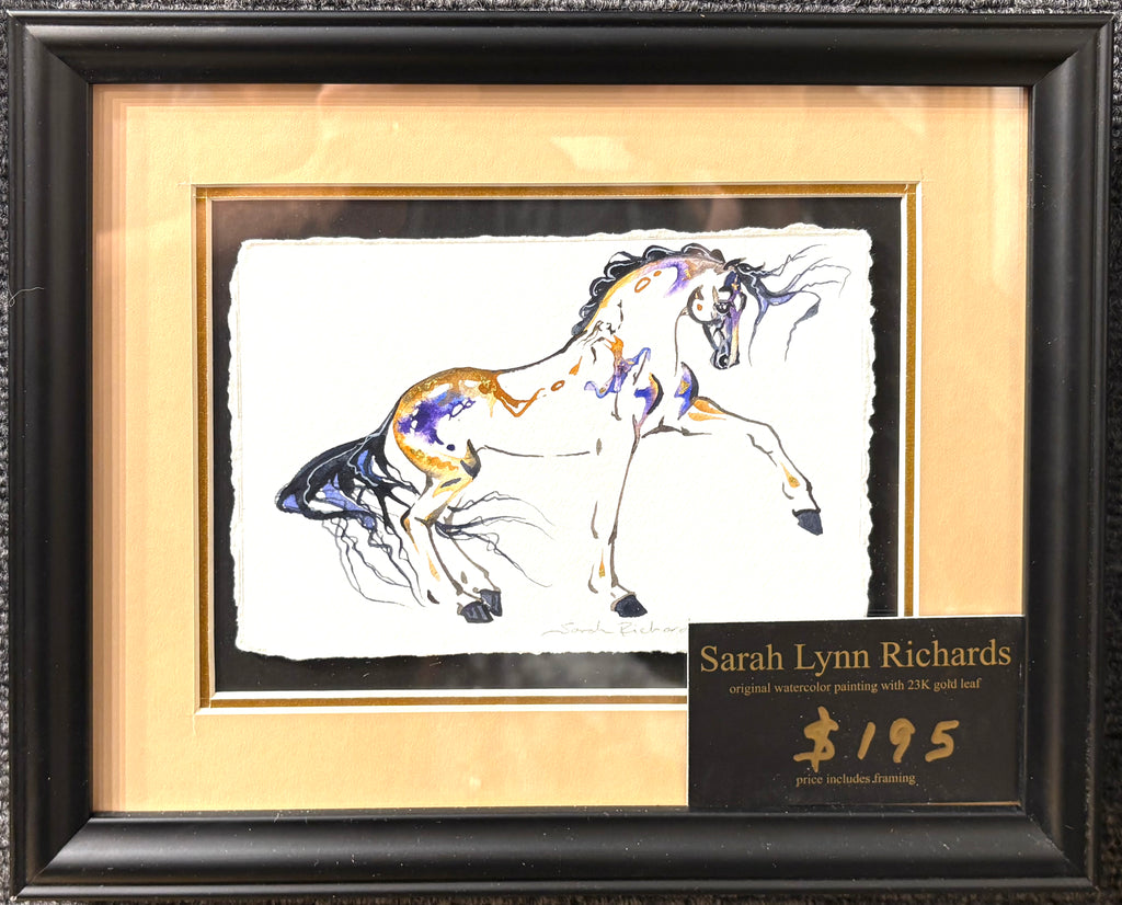 Tan piaffe with hidden dancer with 23K gold leaf, framed to approx 9x11, $195