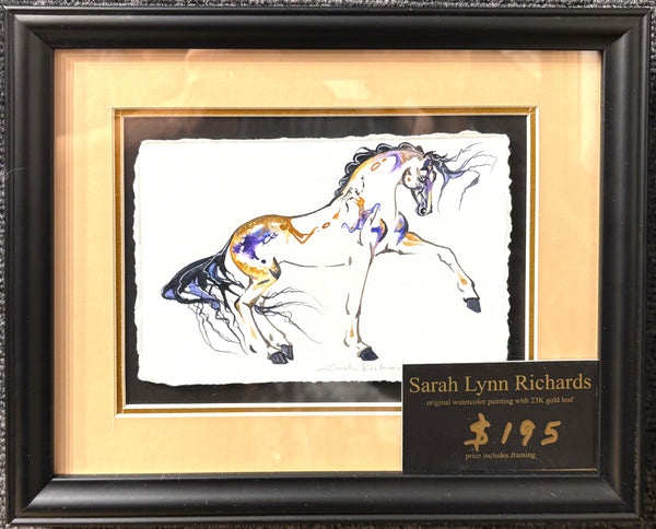 Tan piaffe with hidden dancer with 23K gold leaf, framed to approx 9x11, $195
