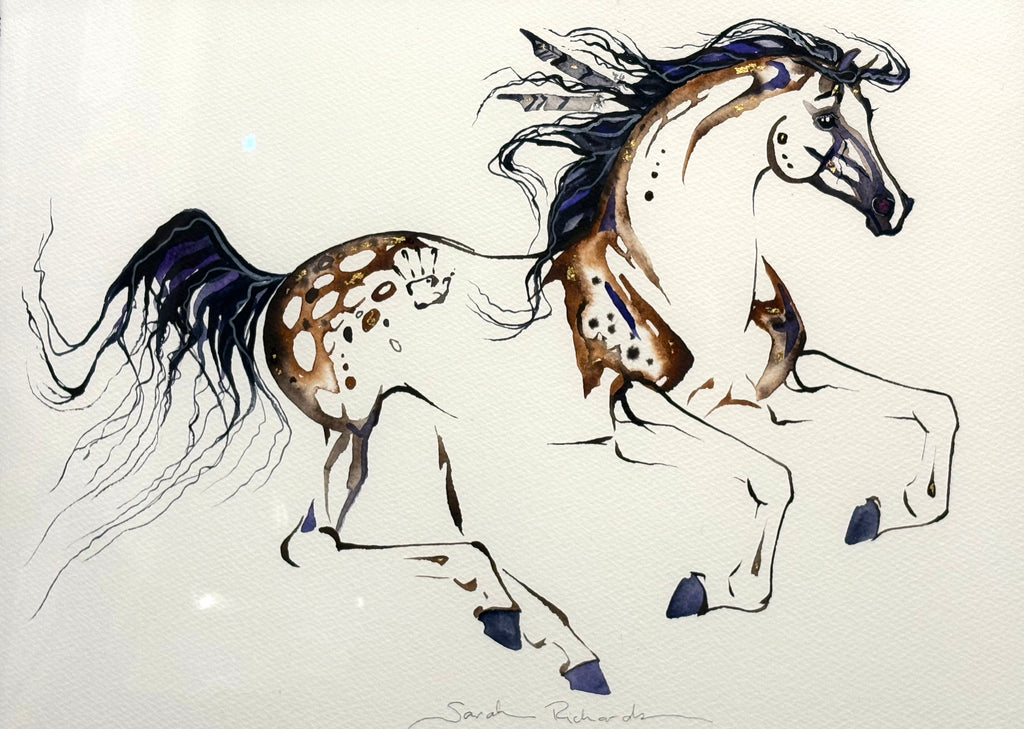 War Pony with 23K gold leaf, framed to approx 17x21 $350