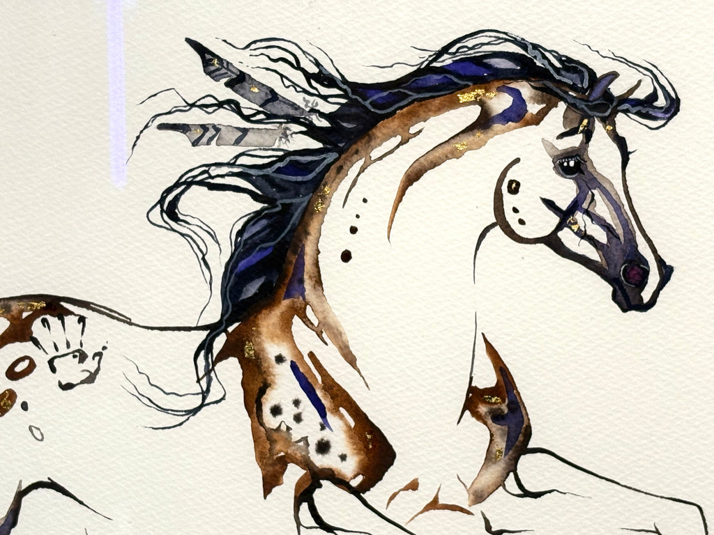 War Pony with 23K gold leaf, framed to approx 17x21 $350