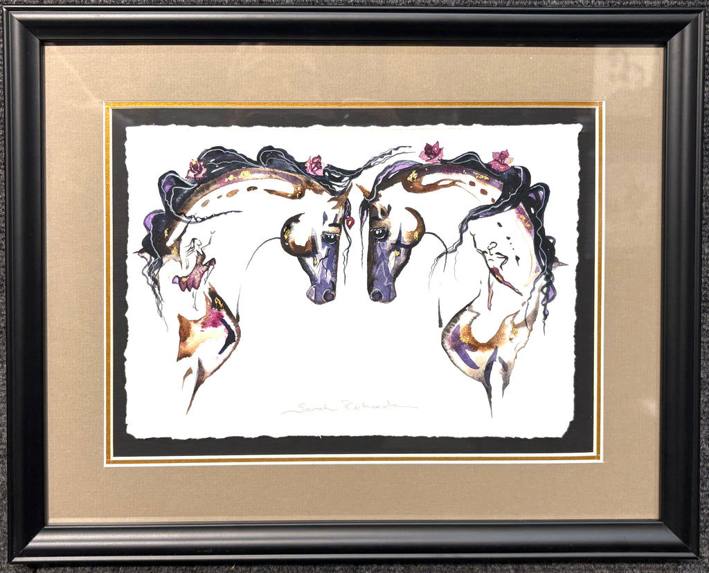 Male and Female dancers with 23K gold leaf, framed to approx 12x15, $250