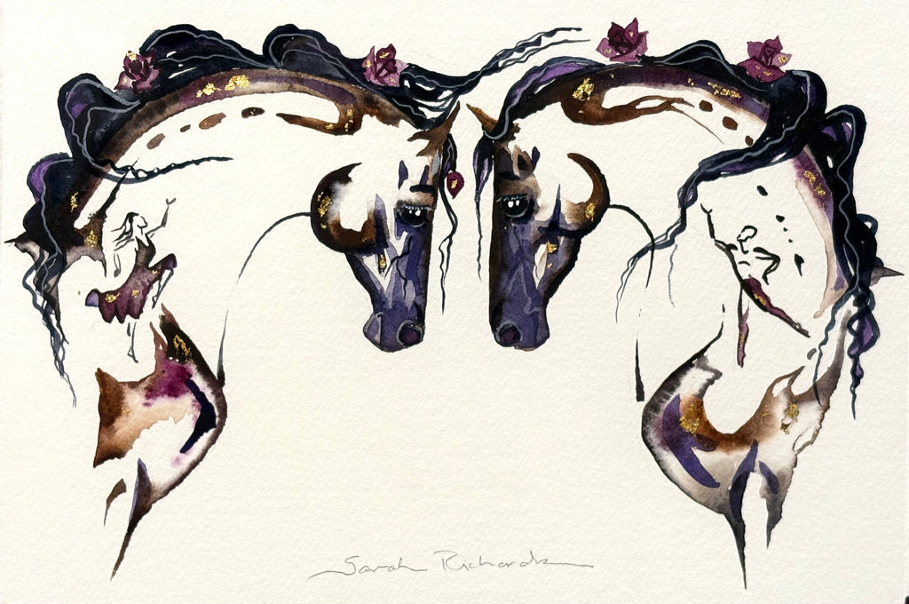 Male and Female dancers with 23K gold leaf, framed to approx 12x15, $250