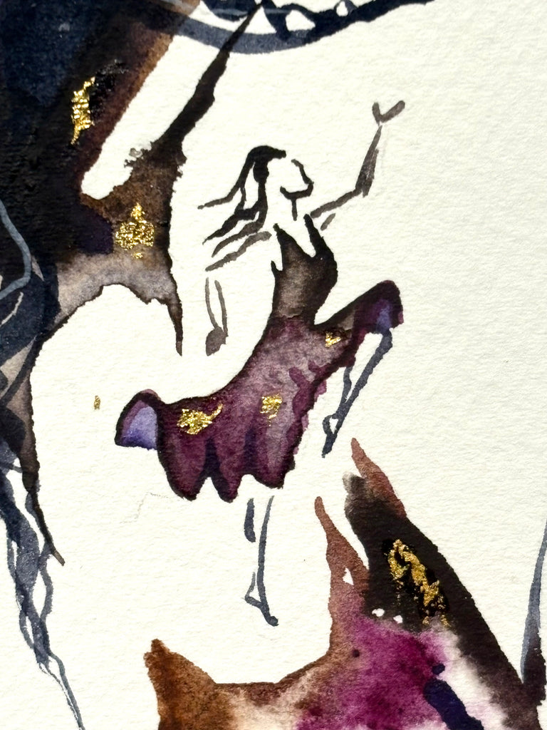 Male and Female dancers with 23K gold leaf, framed to approx 12x15, $250