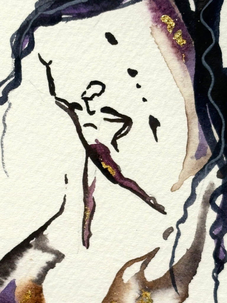 Male and Female dancers with 23K gold leaf, framed to approx 12x15, $250