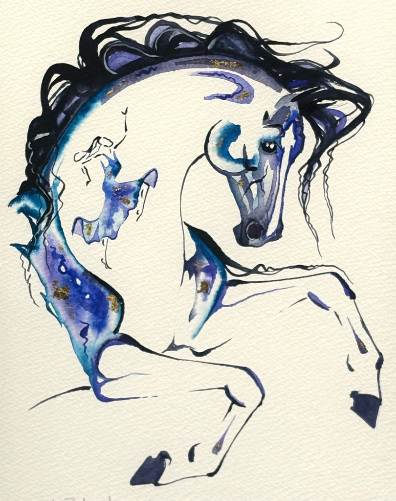 Rearing horse with hidden dancer and 23K gold leaf 17x21 $350