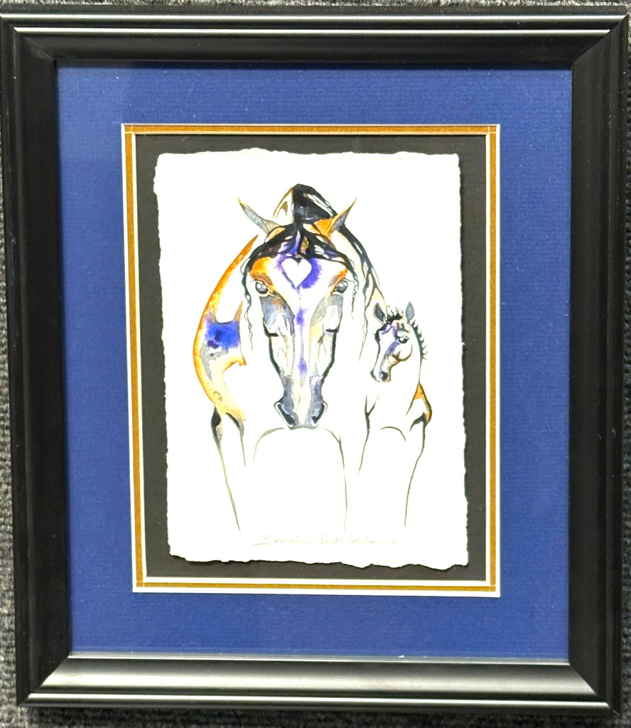 Mare and foal with 23K gold leaf, framed to approx 9x11, $195