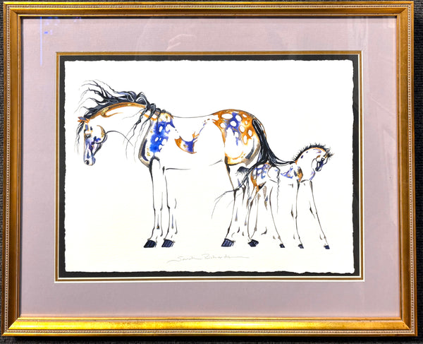 Mare and Foal with 23K gold leaf, framed to approx 17x21 $350