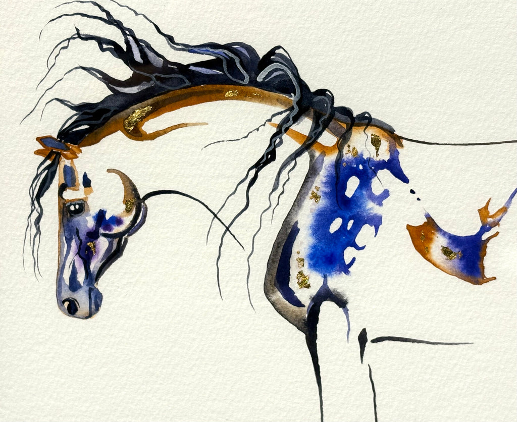 Mare and Foal with 23K gold leaf, framed to approx 17x21 $350