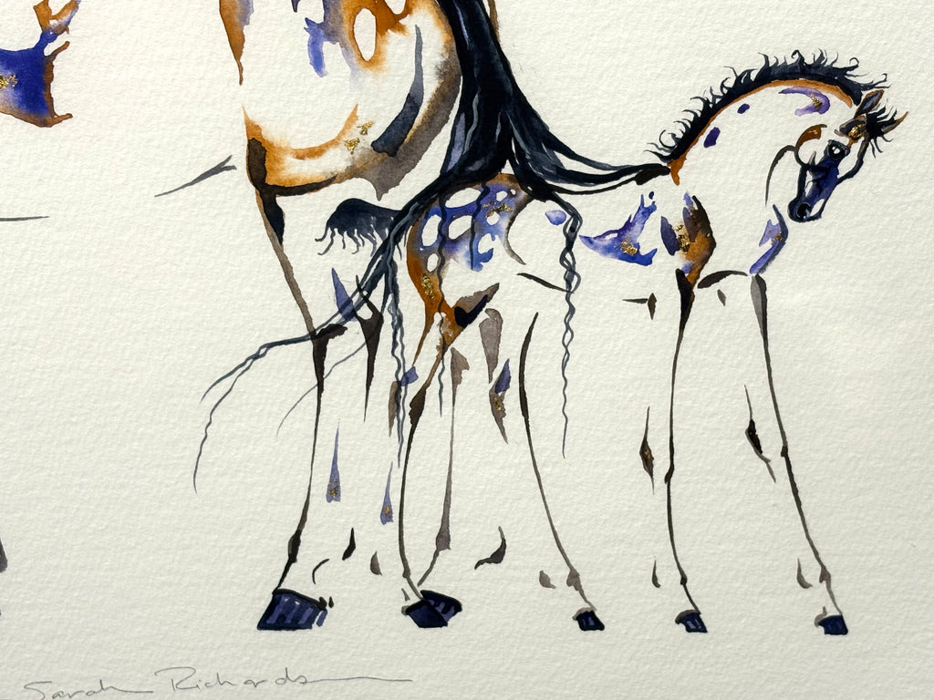 Mare and Foal with 23K gold leaf, framed to approx 17x21 $350