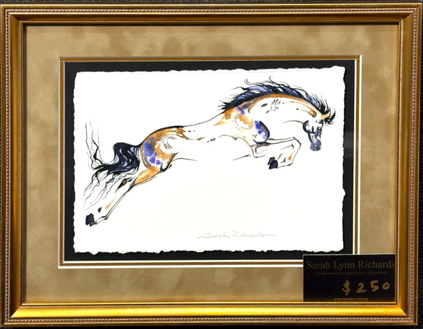 Jumper with hidden birds with 23K gold leaf, framed to approx 13x16, $250