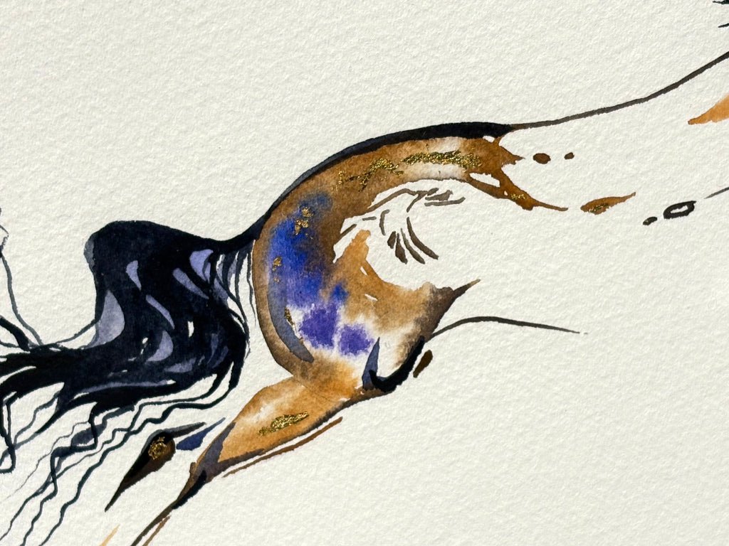 Jumper with hidden birds with 23K gold leaf, framed to approx 13x16, $250