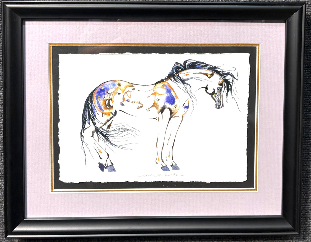 Mare with hidden foal with 23K gold leaf, framed to approx 13x16, $250