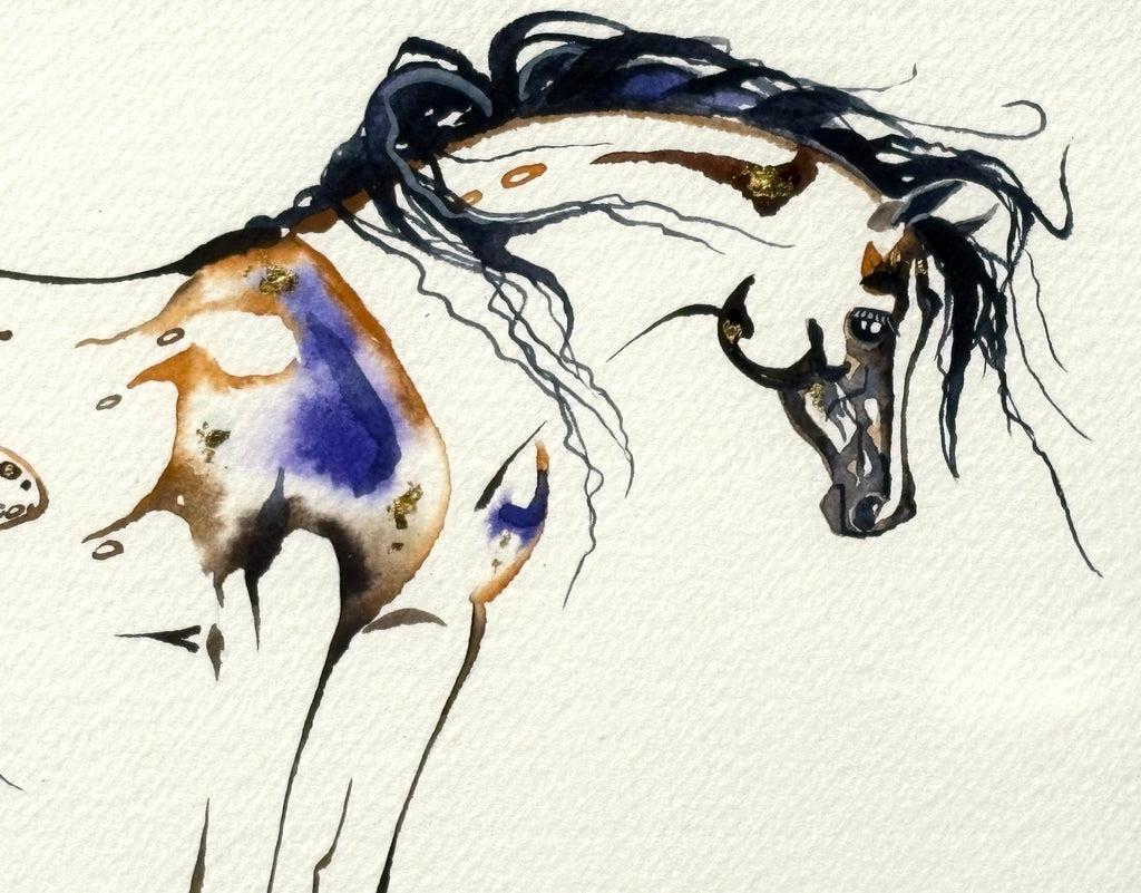 Mare with hidden foal with 23K gold leaf, framed to approx 13x16, $250