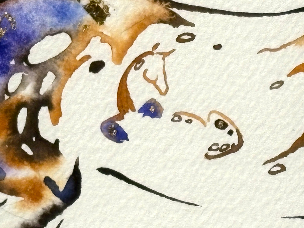 Mare with hidden foal with 23K gold leaf, framed to approx 13x16, $250