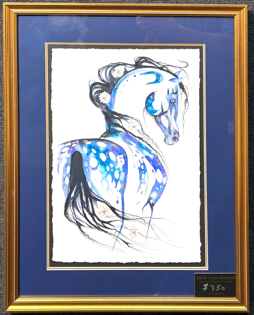 Appaloosa with roses and  23K gold leaf, framed to approx 20x25, $450