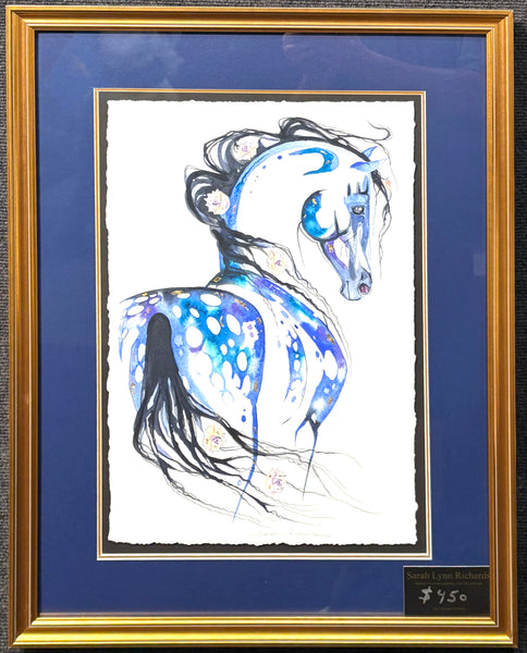 Appaloosa with roses and  23K gold leaf, framed to approx 20x25, $450