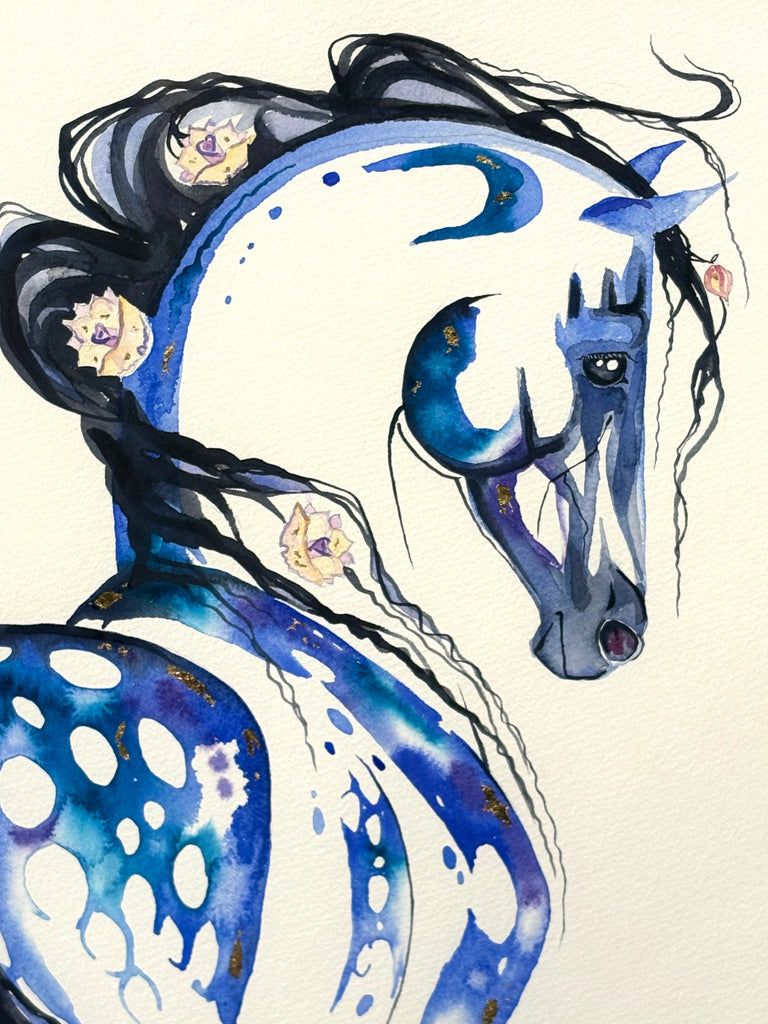 Appaloosa with roses and  23K gold leaf, framed to approx 20x25, $450