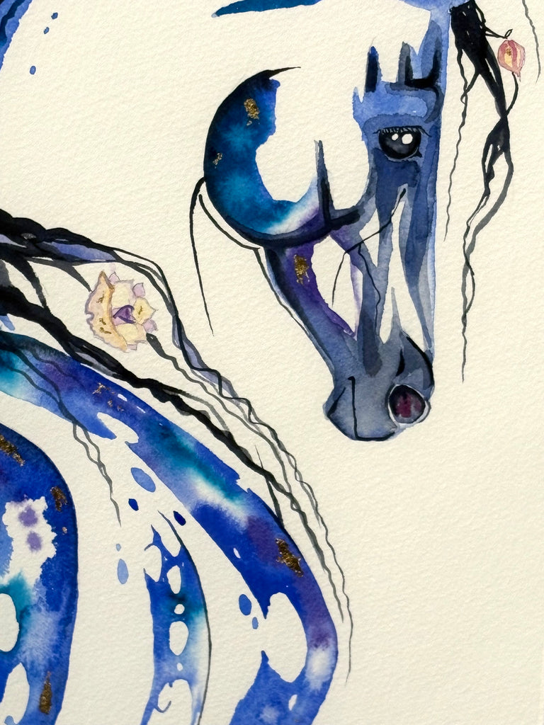 Appaloosa with roses and  23K gold leaf, framed to approx 20x25, $450