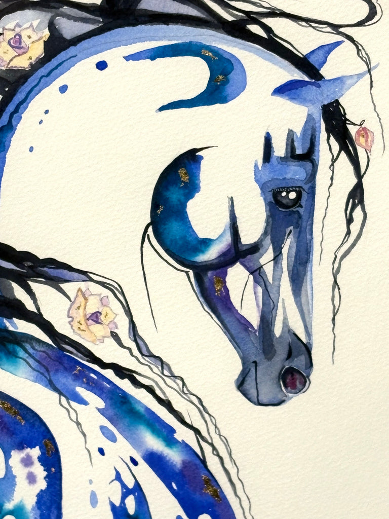 Appaloosa with roses and  23K gold leaf, framed to approx 20x25, $450